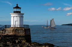 Windjammer Schooner By Portland Breakwater Lighthouse